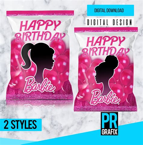 printable barbie birthday chip bag digital  barbie etsy