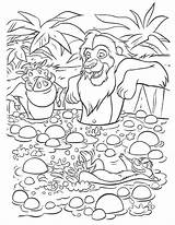 Timon Pumbaa Coloring Simba Lion Pages King Mud Bath Kids Disney sketch template