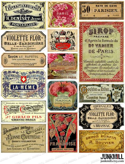 parisian labels digital printable collage sheet vintage etsy