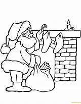 Santa Coloring Fireplace Claus Pages Gifts Putting Christmas Rudolph Color Stockings Clipart sketch template