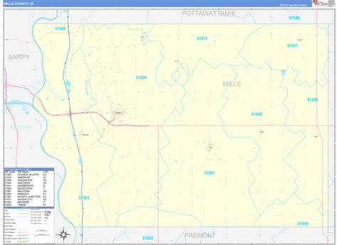 Mills County Ia 5 Digit Zip Code Maps Basic