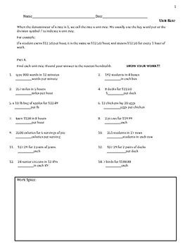 unit rate worksheet  family  family learning resources tpt
