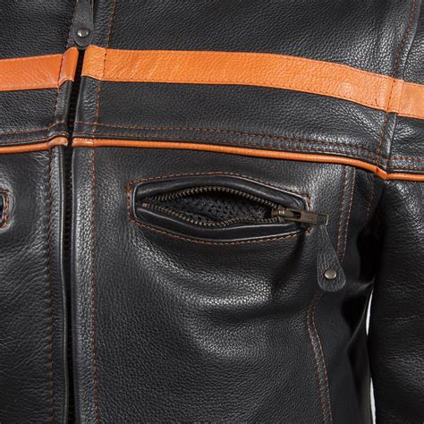 mens leather jacket with orange stripes hasbro leather
