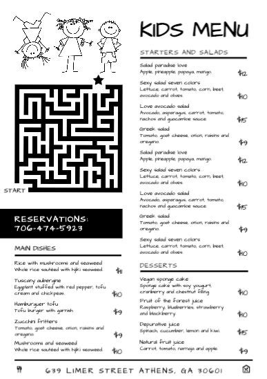kids menu templates  cafes  restaurants