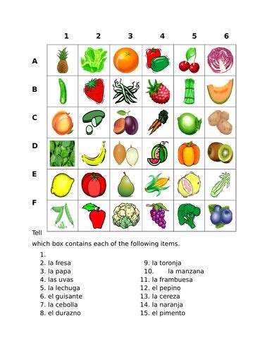 Frutas Y Verduras Fruits And Vegetables In Spanish Find It Worksheet