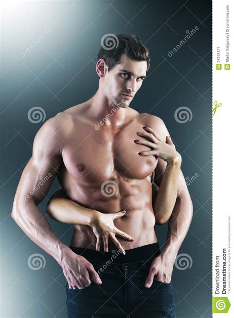 Muscular Naked Man And Female Hands Stock Image Image Of