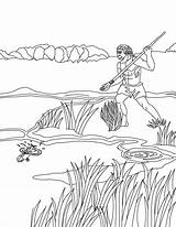 Coloring Catch Hunter Fish Primordial Man Coloringsky sketch template