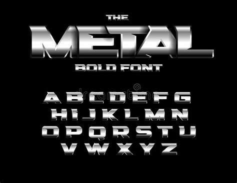brutal metallic style font set  metal bold letters  chrome