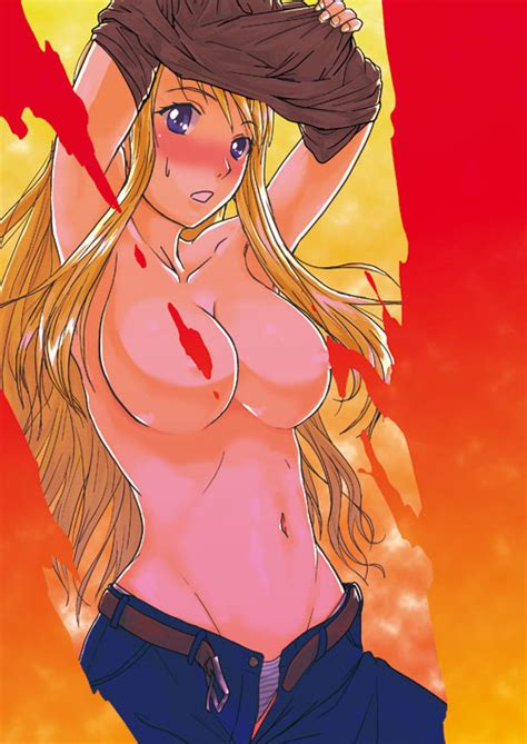 rule 34 blonde hair blue eyes blush breasts clothes color female