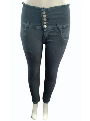 Skinny Women Grey Stretchable Denim Jeans Button And Zipper High Rise