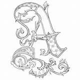 Illuminated Letters Coloring Pages Medieval Getcolorings Printable sketch template
