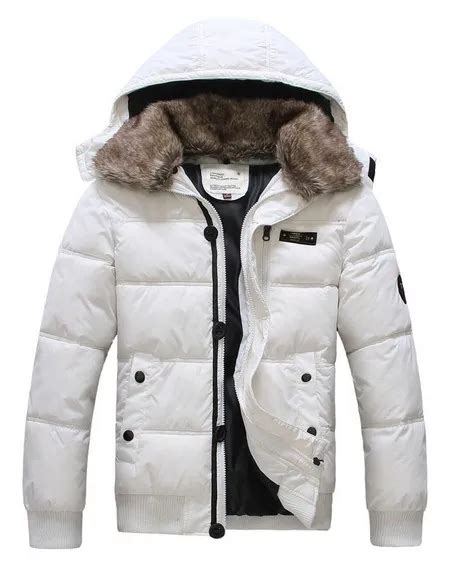 men winter jacket warm mens white wadded  jacket coat   hood fur collar cotton padded