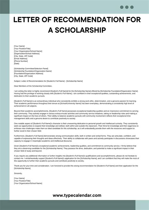 printable letter  recommendation  scholarship template word
