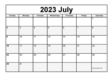 july  calendar printable  blank templates print