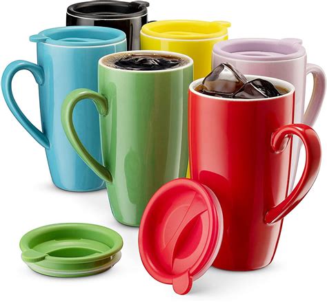 mitbak  pack ceramic coffee mug set  lids  ounce large colored tumbler mugs great