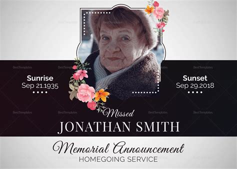 death  funeral announcement template  adobe photoshop microsoft word