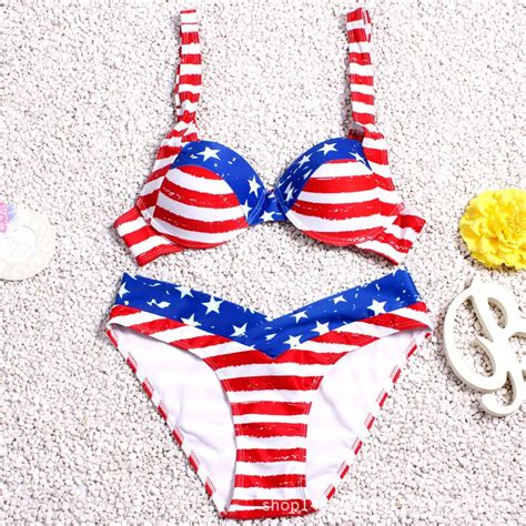 2016 Us Flag Printed Sexy Bikini Set Swimwear Women Sexy