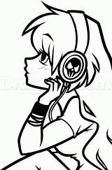 Headphones Girl Drawing Drawings Draw Anime Boy Easy Dragoart sketch template
