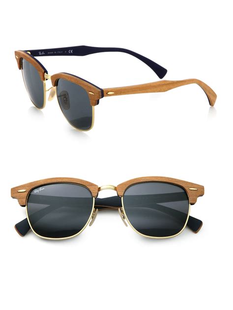 lyst ray ban clubmaster mm wood square sunglasses  brown  men