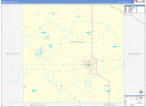 isabella county mi zip code wall map basic style  marketmaps mapsales