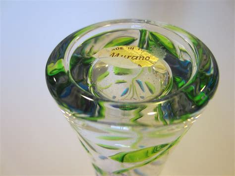 Murano Italy Glass Signature Flower Vase Lavender Green Stem Designer
