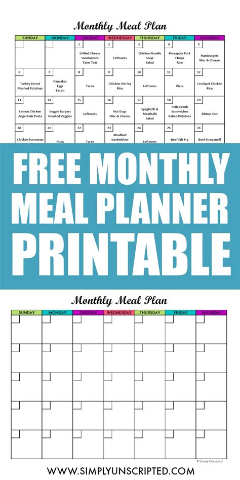 Printable Meal Calendar