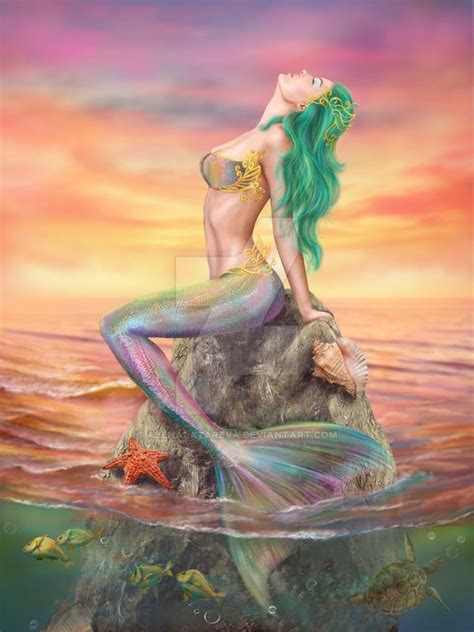 beautiful fantasy mermaid at sunset by alenalazareva mermaid art mermaid drawings mermaid