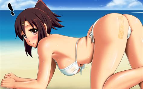 1girl O All Fours Ass Beach Bikini Blush Bouhatei Tetora Breasts