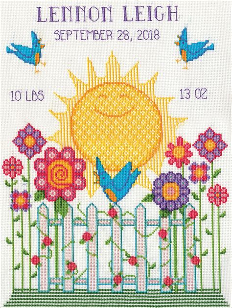 design works counted cross stitch kit  sunshine birth sampler