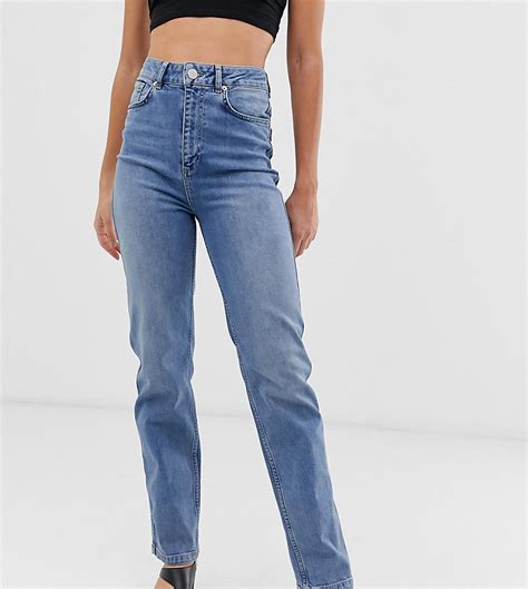 asos design tall farleigh jeans met hoge taille en rechte pijpen  stone wash tall fashion