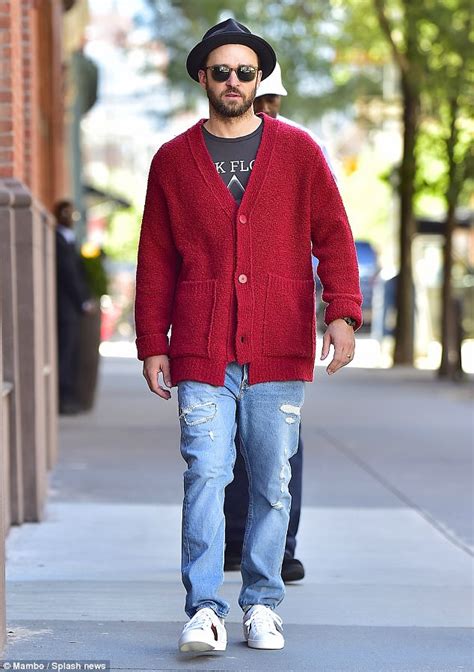 justin timberlake steps out in a chunky cardigan in nyc daily mail online