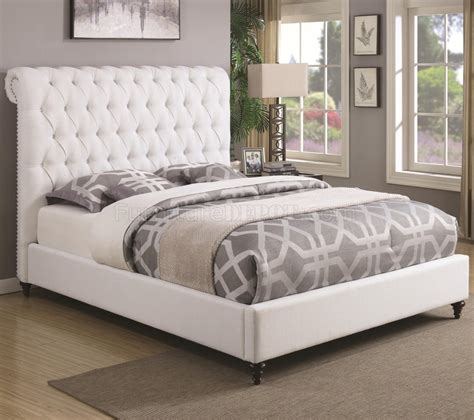 devon  upholstered bed  white fabric  coaster