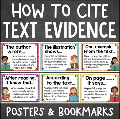 citing text evidence posters bookmarks   teachers