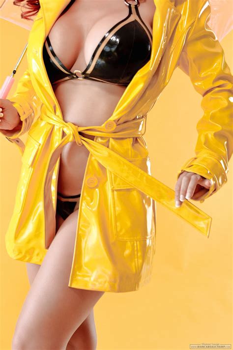 sold yellow plastic pvc raincoat bianca beauchamp