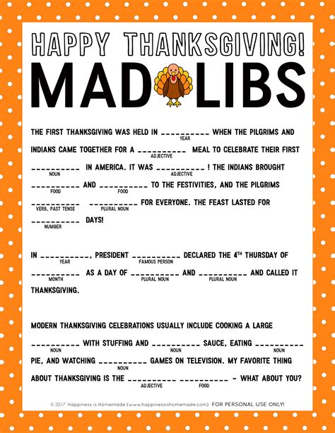 thanksgiving mad libs printables