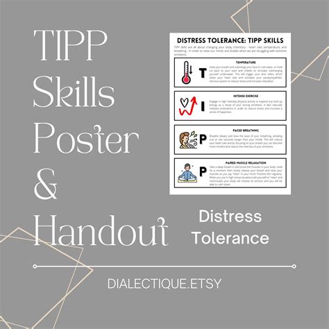 dbt distress tolerance tipp skills poster  handout etsy