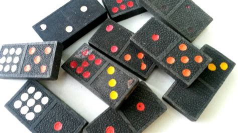 vintage wooden mixed dominoes  colored pips black etsy