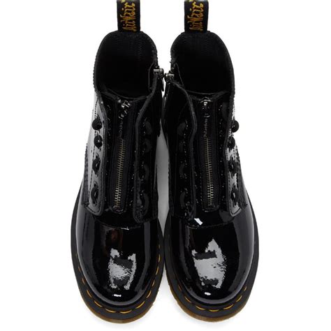 dr martens leather black patent  pascal front zip boots lyst