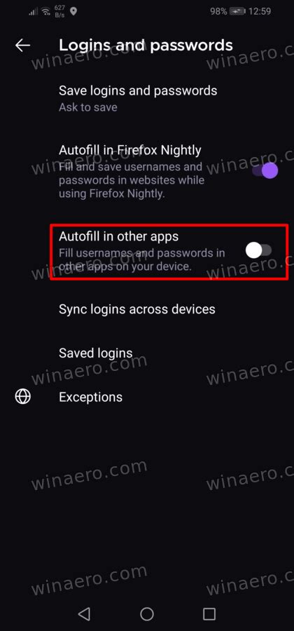 firefox  android   auto fill passwords   apps