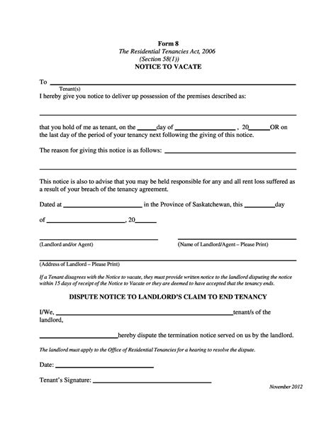 sample letter  tenant  landlord  vacate eviction notice form
