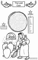 Coin Lost Parable Coloring Word Pages Parables Search Sunday School Puzzle Bible Kids Luke Craft Sheep Coins Puzzles Jesus Children sketch template