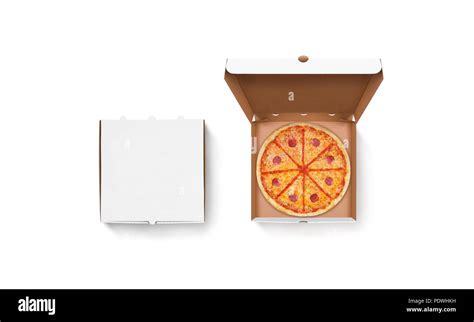 blank white opened  closed pizza box mockup set isolated carton