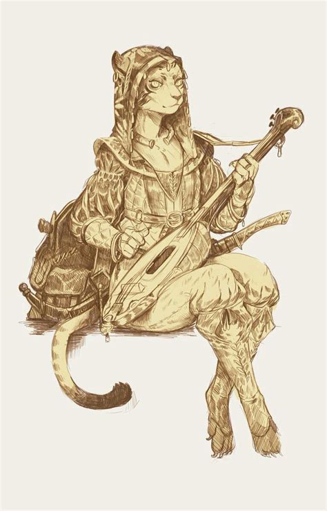tabaxi female bard dnd fantasy character design dungeons and dragons
