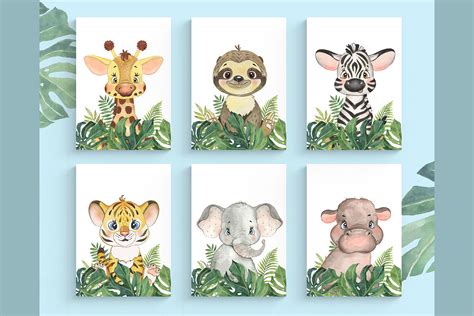 set   safari animal nursery wall decor tropical animals prints