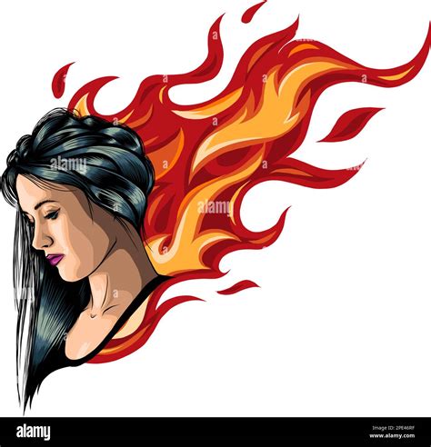 hot girl in flamevector illustration stock vector image and art alamy