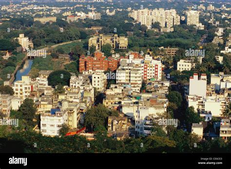 aerial view  buildings  pune city maharashtra india stock photo