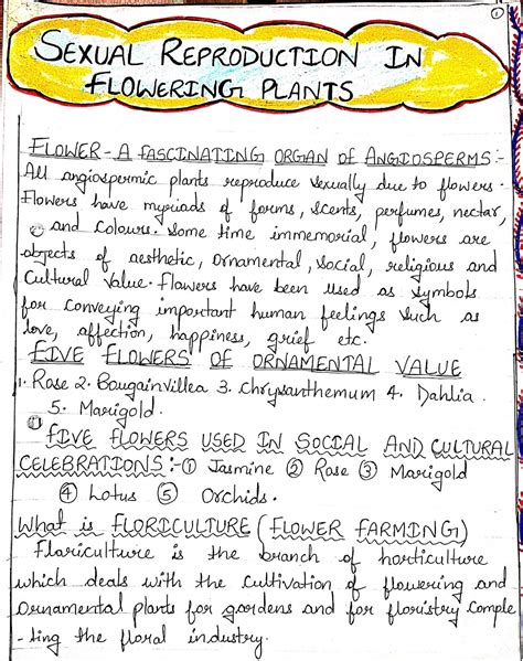 sexual reproduction in flowering plants handwritten notes