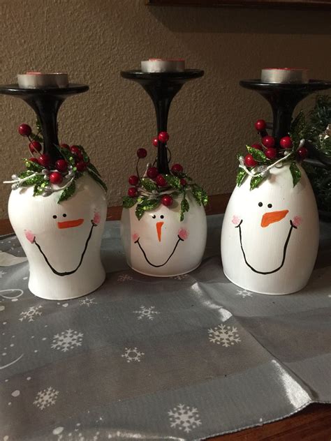 Adorable Snowman Wine Glass Candle Holder Set Of 3 Will Make A