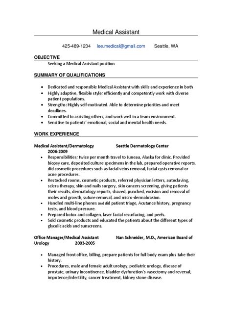medical assistant resume template fillable printable