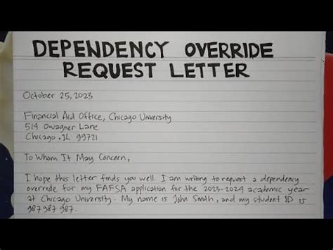 write  dependency override request letter step  step guide